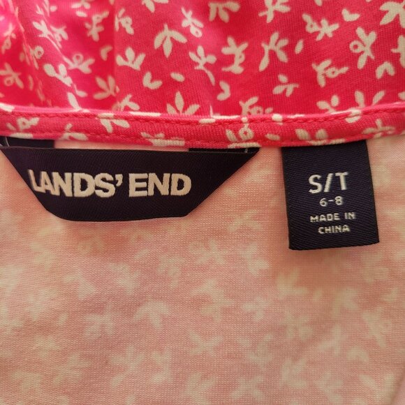 Lands End Pink White Floral Print Sleeveless Wrap Dress S 6 8 Surplice Modest - Picture 2 of 7